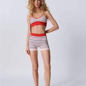 Zara Striped Red and White Women's Shorts Set